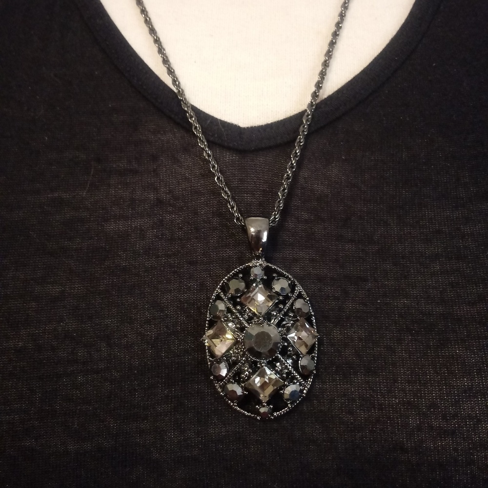 Premier Designs Gunmetal Color Marquisite Pendant